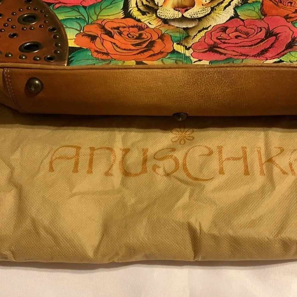 Anuschka RARE tiger & roses large hand painted shoulder bag.  EUC - Picture 12 of 12